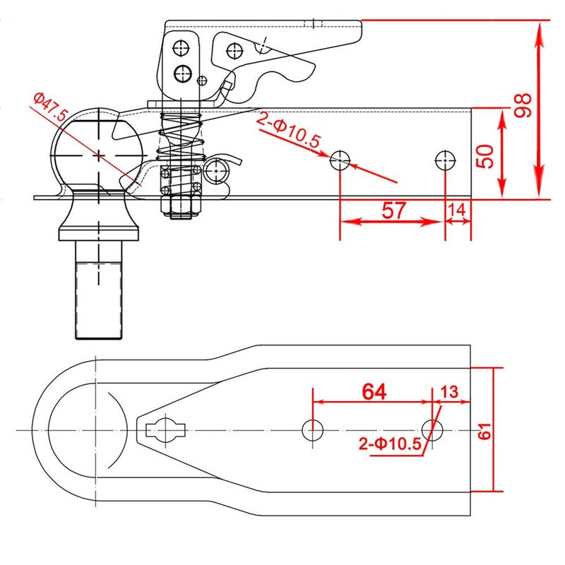 NBJINGYI Straight Trailer Coupler 1-7/8" Ball 2" Channel Width 2000 LBSTrailer Tongue Coupler - Image 5